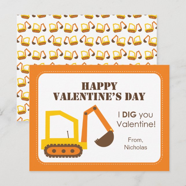 Postal Festiva San Valentín de clase digger de construcción (Anverso / Reverso)