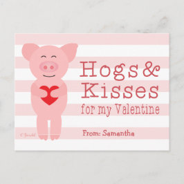 Postal Festiva San Valentín de clase para niños con cerdo y besos