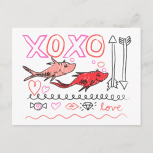 Postal Festiva San Valentín de Dr. Seuss Diseño XOXO
