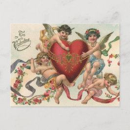 Postal Festiva San Valentín de época, ángeles victorianos Corazón