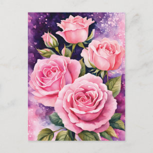 Postal Festiva San Valentín de rosas rosadas románticas