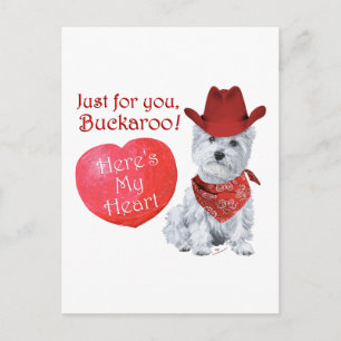 Postal Festiva San Valentín de Westie Cowboy