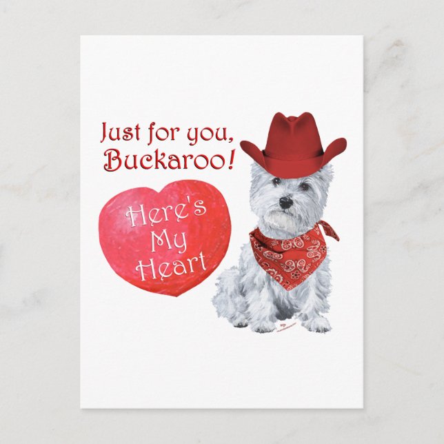 Postal Festiva San Valentín de Westie Cowboy (Anverso)