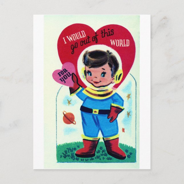 Postal Festiva San Valentín del espacio retro (Anverso)