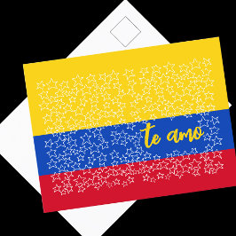 Postal Festiva San Valentín español en bandera de Colombia
