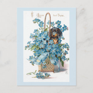 Postal Festiva San Valentín floral vintage nostálgico con Dachsun
