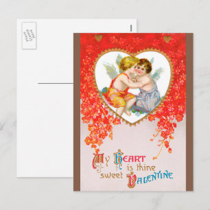 Postal Festiva San Valentín Victoriano Antiguo, Querubines en Cor