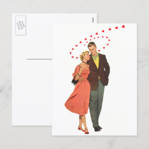 Postal Festiva San Valentín vintage, Corazones flotantes romántic