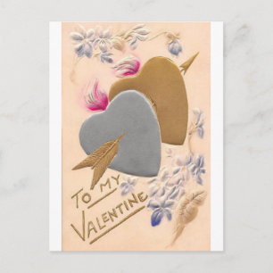 Postal Festiva San Valentín Vintage Silver y Gold Hearts