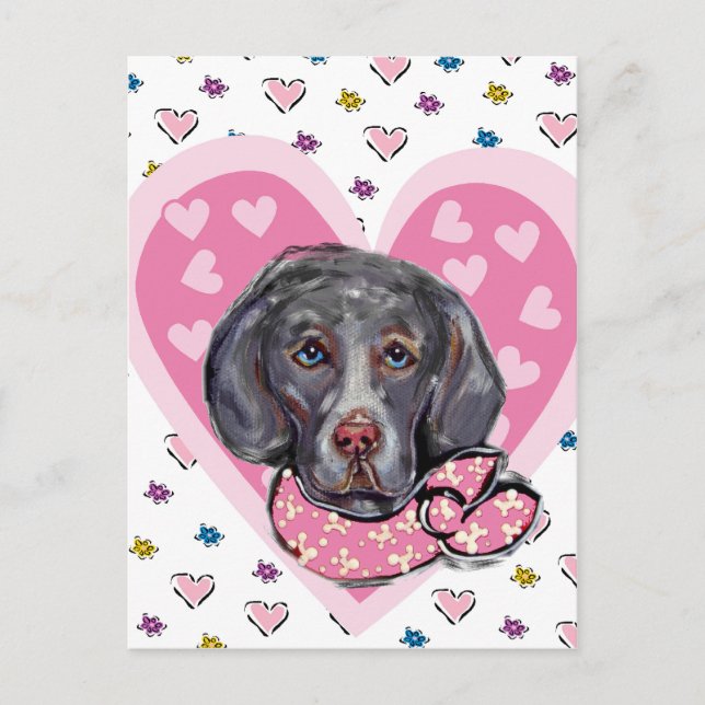 Postal Festiva San Valentín Weimaraner (Anverso)