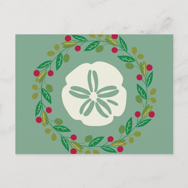 Postal Festiva Sand Dollar Seashell Christmas Wreath (Anverso)