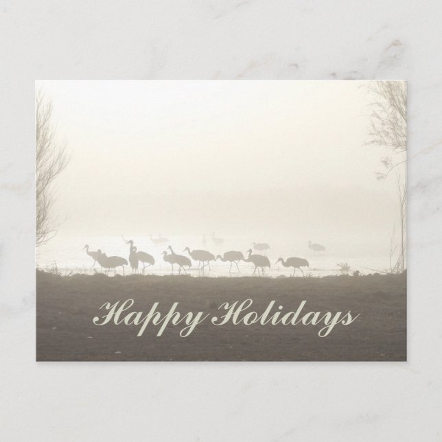 Postal Festiva Sandhill Cranes in the Mist Happy Holidays (Anverso)