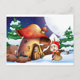 Postal Festiva Santa afuera de la casa de champiñones