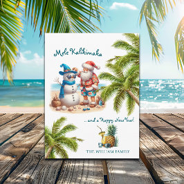 Postal Festiva Santa and Snowman Mele Kalikimaka Christmas