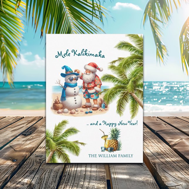 Postal Festiva Santa and Snowman Mele Kalikimaka Christmas (Subido por el creador)