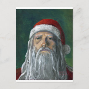 Postal Festiva Santa, cara pintada a mano, severa