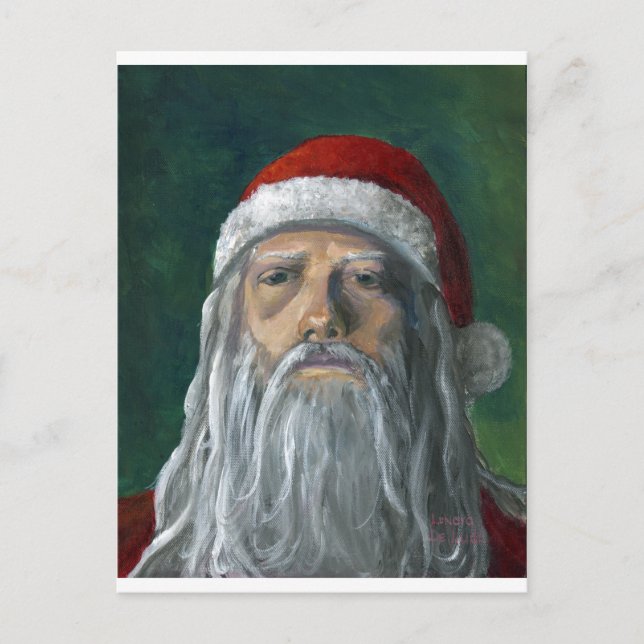 Postal Festiva Santa, cara pintada a mano, severa (Anverso)