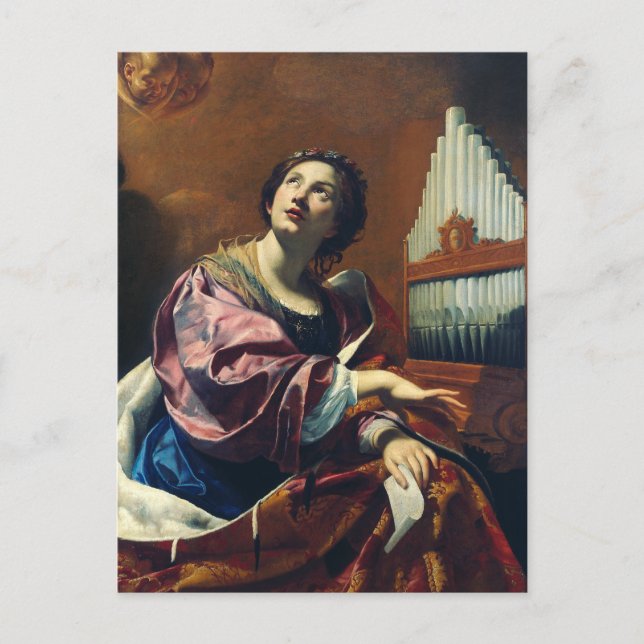 Postal Festiva Santa Cecilia por Simon Vouet (Anverso)