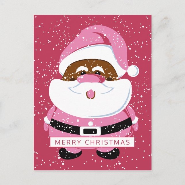 Postal Festiva Santa Claus afroamericanos y rosados (Anverso)