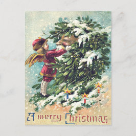 Postal Festiva Santa Claus Ángel Querubín Muérdago