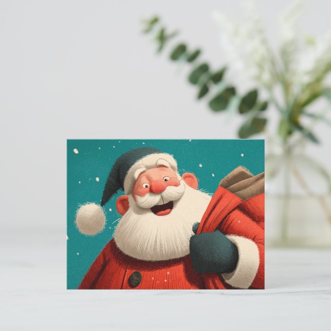 Postal Festiva Santa Claus Carrying a Gift Sack (Anverso de pie)
