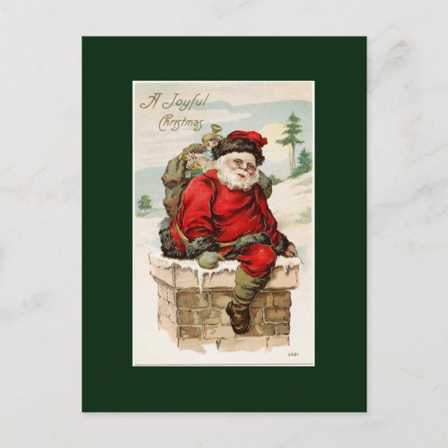 Postal Festiva Santa Claus Chimney Vintage Christmas (Anverso)
