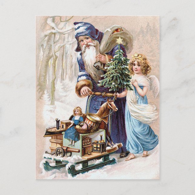 Postal Festiva Santa Claus con Ángel (Anverso)