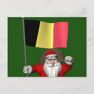 Postal Festiva Santa Claus Con Bandera De Bélgica