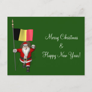 Postal Festiva Santa Claus Con Bandera De Bélgica