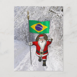 Postal Festiva Santa Claus Con El Destino De Brasil