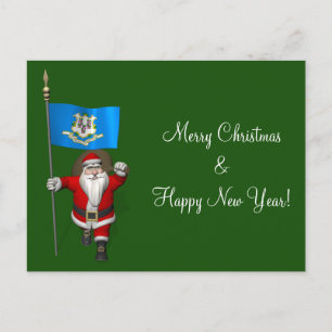 Postal Festiva Santa Claus Con El Diseño De Connecticut