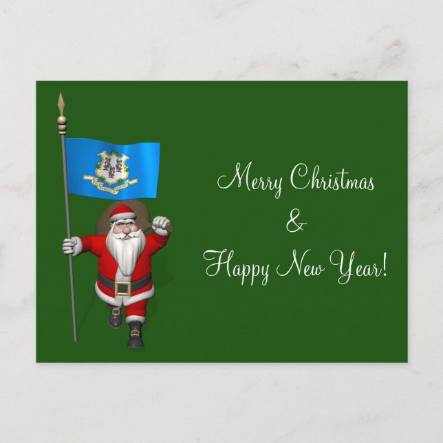 Postal Festiva Santa Claus Con El Diseño De Connecticut (Anverso)