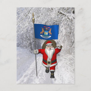 Postal Festiva Santa Claus Con El Fin De Michigan