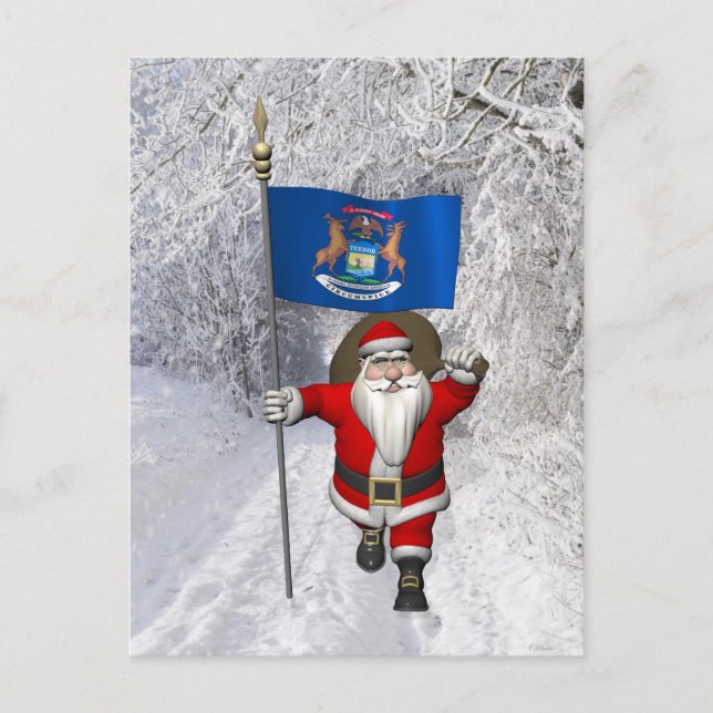 Postal Festiva Santa Claus Con El Fin De Michigan (Anverso)
