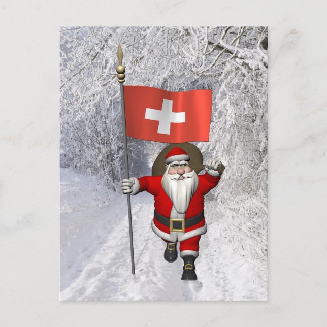 Postal Festiva Santa Claus Con El Fin De Suiza (Anverso)