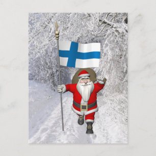 Postal Festiva Santa Claus Con El Firme De Finlandia