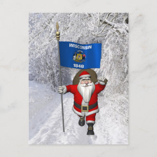Postal Festiva Santa Claus Con El Firme De Wisconsin