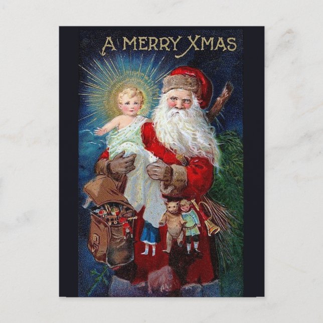 Postal Festiva Santa Claus con el niño de Cristo (Anverso)