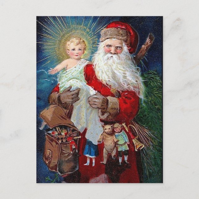 Postal Festiva Santa Claus con el niño de Cristo (Anverso)