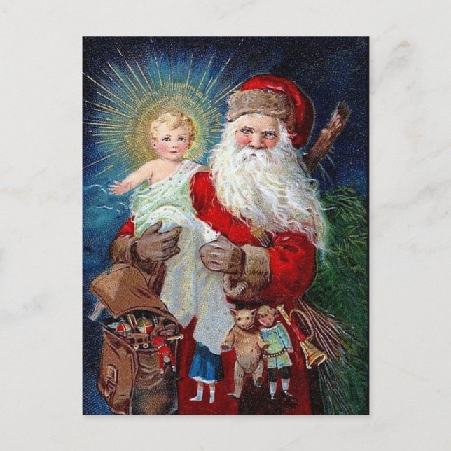 Postal Festiva Santa Claus con el niño de Cristo (Anverso)