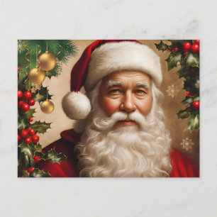 Postal Festiva Santa Claus con Holly Berry, adornos navideños