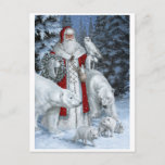 Postal Festiva Santa Claus Con Un Búho Y Osos Polares<br><div class="desc">Santa Cláusula Vintage con búho y ilustracion de osos polares.</div>