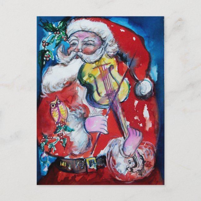 POSTAL FESTIVA SANTA CLAUS CON VIOLIN (Anverso)