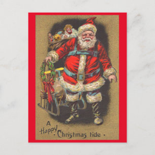 Postal Festiva Santa Claus de 1915 con su trineo y juguetes