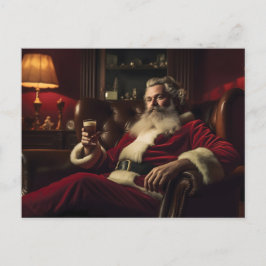 Postal Festiva Santa Claus disfruta de una bebida festiva