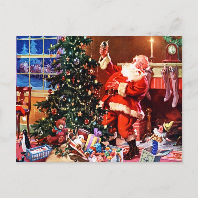Postal Festiva Santa Claus en la noche antes de los Navidades (Anverso)