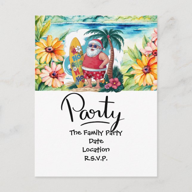 Postal Festiva SANTA CLAUS en la playa de Hawaii para Navidades (Anverso)