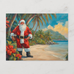 Postal Festiva Santa Claus en la playa tropical