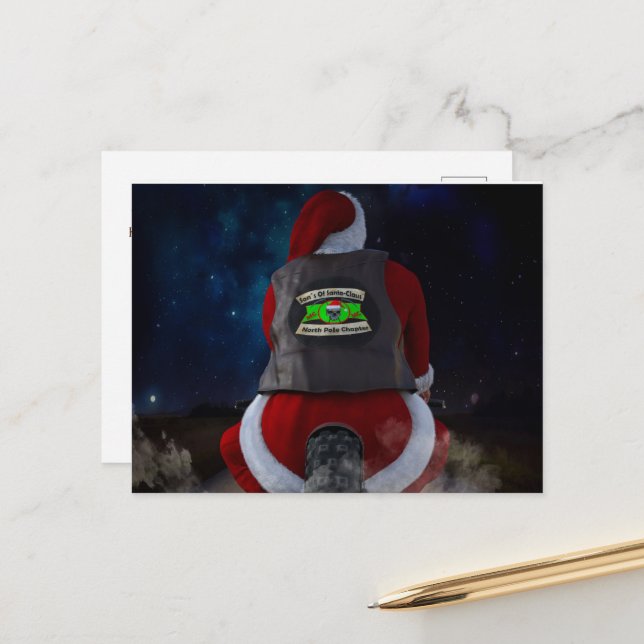 Postal Festiva Santa Claus en motocicleta (Anverso/Reverso In Situ)