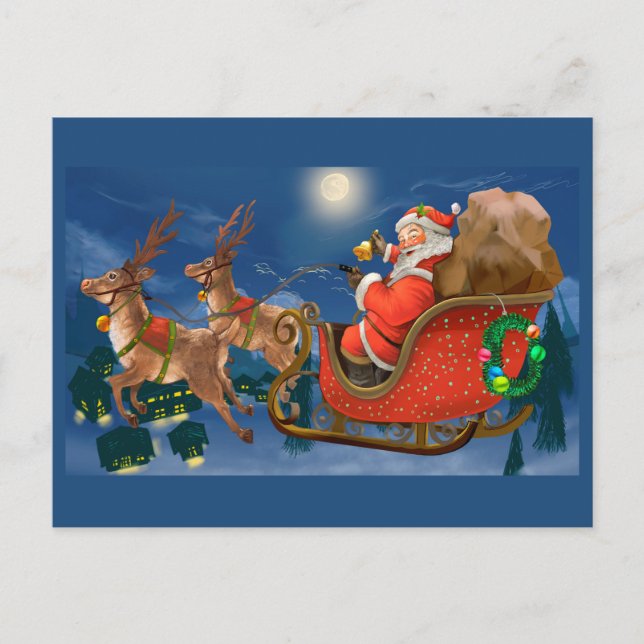 Postal Festiva Santa Claus en Navidades de Sleigh (Anverso)